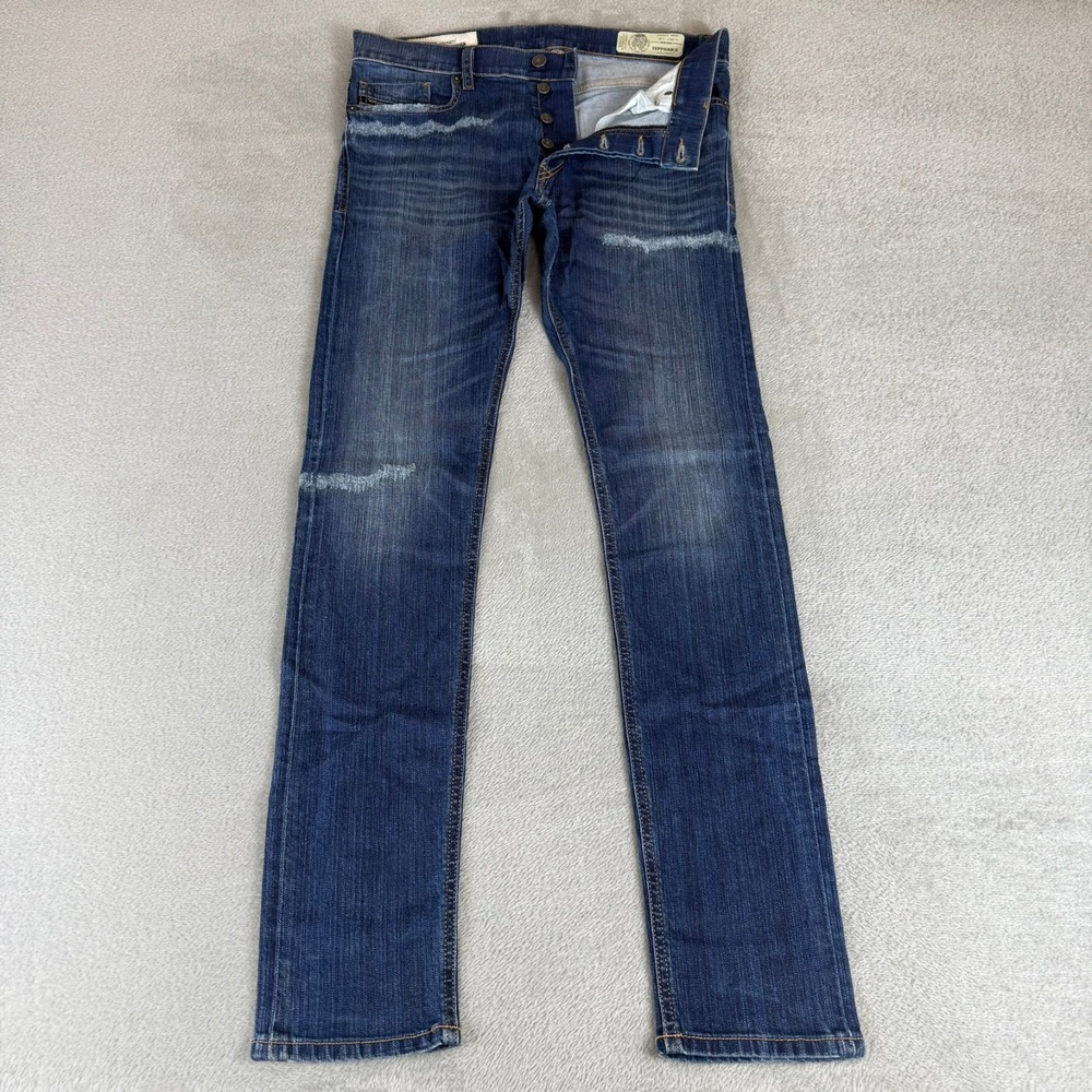 Diesel Tepphar-X Slim Carrot Jeans Mens 31x33 Blue Button Fly Distressed Stretch